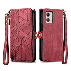 Leather Case Stands Flip Cover Holder S17D for Motorola Moto G53 5G Red