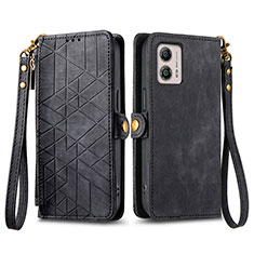 Leather Case Stands Flip Cover Holder S17D for Motorola Moto G53j 5G Black