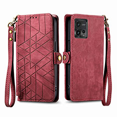 Leather Case Stands Flip Cover Holder S17D for Motorola Moto G72 Red