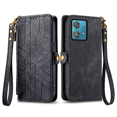 Leather Case Stands Flip Cover Holder S17D for Motorola Moto G84 5G Black