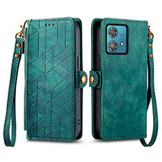 Leather Case Stands Flip Cover Holder S17D for Motorola Moto G84 5G Green