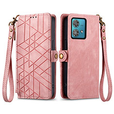 Leather Case Stands Flip Cover Holder S17D for Motorola Moto G84 5G Pink