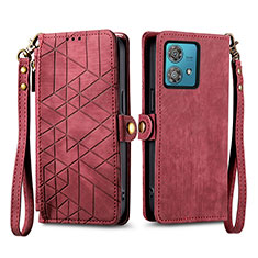 Leather Case Stands Flip Cover Holder S17D for Motorola Moto G84 5G Red