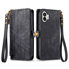 Leather Case Stands Flip Cover Holder S17D for Nothing Phone 2 Black