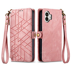 Leather Case Stands Flip Cover Holder S17D for Nothing Phone 2 Pink