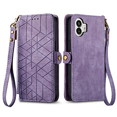 Leather Case Stands Flip Cover Holder S17D for Nothing Phone 2 Purple