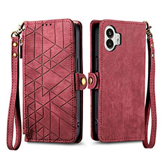 Leather Case Stands Flip Cover Holder S17D for Nothing Phone 2 Red