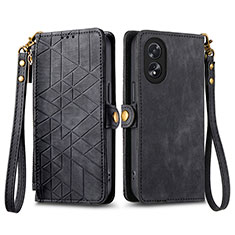 Leather Case Stands Flip Cover Holder S17D for Oppo A18 Black