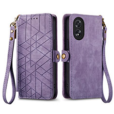Leather Case Stands Flip Cover Holder S17D for Oppo A18 Purple