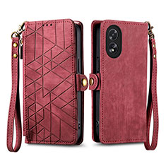 Leather Case Stands Flip Cover Holder S17D for Oppo A18 Red