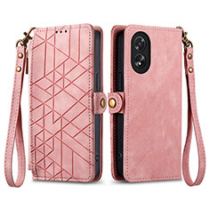 Leather Case Stands Flip Cover Holder S17D for Oppo A38 Pink