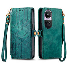 Leather Case Stands Flip Cover Holder S17D for Oppo Reno10 5G Green