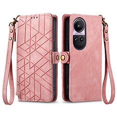 Leather Case Stands Flip Cover Holder S17D for Oppo Reno10 5G Pink