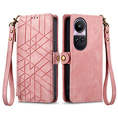 Leather Case Stands Flip Cover Holder S17D for Oppo Reno10 Pro 5G Pink