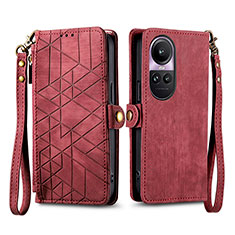 Leather Case Stands Flip Cover Holder S17D for Oppo Reno10 Pro 5G Red