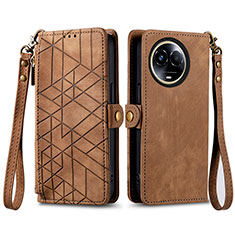 Leather Case Stands Flip Cover Holder S17D for Realme V50s 5G Brown