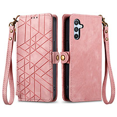 Leather Case Stands Flip Cover Holder S17D for Samsung Galaxy A34 5G Pink