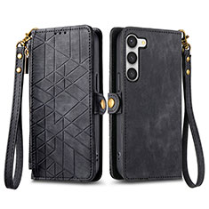 Leather Case Stands Flip Cover Holder S17D for Samsung Galaxy S24 Plus 5G Black