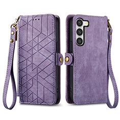 Leather Case Stands Flip Cover Holder S17D for Samsung Galaxy S24 Plus 5G Purple