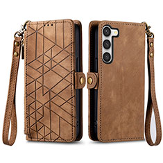 Leather Case Stands Flip Cover Holder S17D for Samsung Galaxy S25 Plus 5G Brown