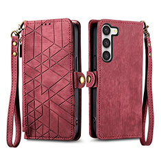 Leather Case Stands Flip Cover Holder S17D for Samsung Galaxy S25 Plus 5G Red