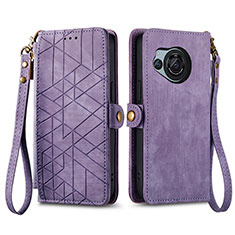 Leather Case Stands Flip Cover Holder S17D for Sharp Aquos R8s Purple