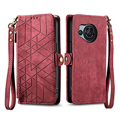 Leather Case Stands Flip Cover Holder S17D for Sharp Aquos R8s Red