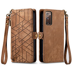 Leather Case Stands Flip Cover Holder S18D for Samsung Galaxy S20 FE (2022) 5G Brown