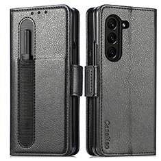 Leather Case Stands Flip Cover Holder SD1 for Samsung Galaxy Z Fold5 5G Black