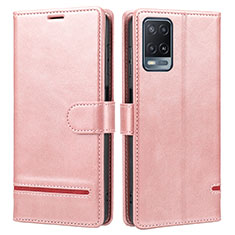 Leather Case Stands Flip Cover Holder SY1 for Oppo A54 4G Pink