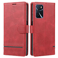 Leather Case Stands Flip Cover Holder SY1 for Oppo A54s Red