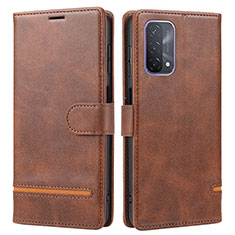Leather Case Stands Flip Cover Holder SY1 for Oppo A74 5G Brown
