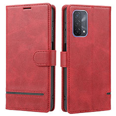 Leather Case Stands Flip Cover Holder SY1 for Oppo A74 5G Red