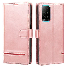 Leather Case Stands Flip Cover Holder SY1 for Oppo A95 5G Pink