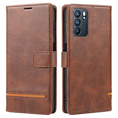 Leather Case Stands Flip Cover Holder SY1 for Oppo Reno6 5G Brown