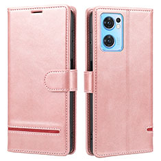 Leather Case Stands Flip Cover Holder SY1 for Oppo Reno7 SE 5G Pink