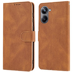 Leather Case Stands Flip Cover Holder SY1 for Realme 10 Pro 5G Brown