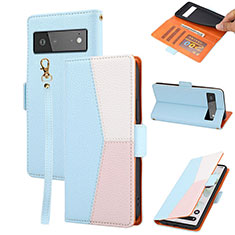 Leather Case Stands Flip Cover Holder SY2 for Google Pixel 6a 5G Sky Blue