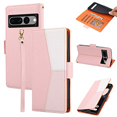 Leather Case Stands Flip Cover Holder SY2 for Google Pixel 7 Pro 5G Pink