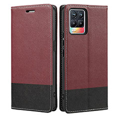 Leather Case Stands Flip Cover Holder SY2 for Realme 8 4G Red Wine