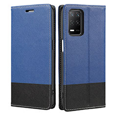 Leather Case Stands Flip Cover Holder SY2 for Realme 8 5G Blue