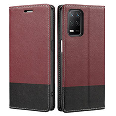 Leather Case Stands Flip Cover Holder SY2 for Realme 8 5G Red Wine