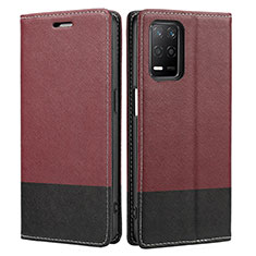 Leather Case Stands Flip Cover Holder SY2 for Realme 9 5G India Red Wine