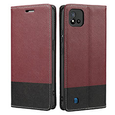 Leather Case Stands Flip Cover Holder SY2 for Realme C20A Red Wine