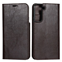 Leather Case Stands Flip Cover Holder T01D for Samsung Galaxy S21 FE 5G Brown