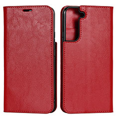 Leather Case Stands Flip Cover Holder T01D for Samsung Galaxy S21 FE 5G Red