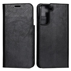 Leather Case Stands Flip Cover Holder T01D for Samsung Galaxy S22 Plus 5G Black