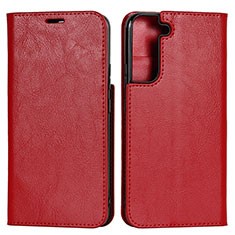 Leather Case Stands Flip Cover Holder T01D for Samsung Galaxy S22 Plus 5G Red