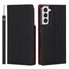 Leather Case Stands Flip Cover Holder T02D for Samsung Galaxy S21 5G Black