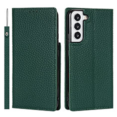 Leather Case Stands Flip Cover Holder T02D for Samsung Galaxy S21 FE 5G Green